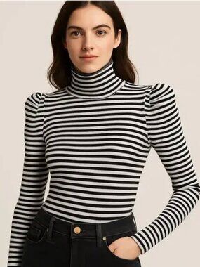 Veronica Beard Cedar Striped Ribbed Turtleneck Sweater Size Small